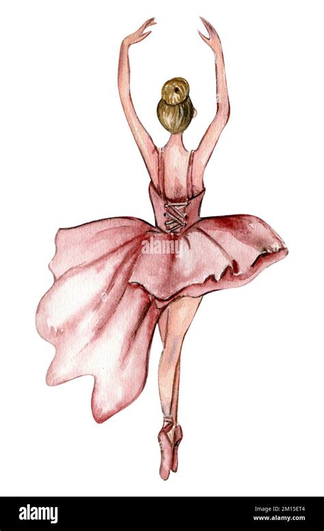 Watercolor Dancing Ballerina In Pink Dress Isolated Dancing Ballerina