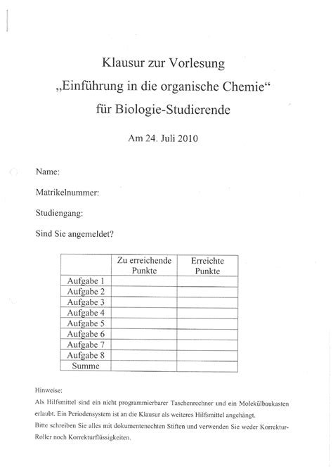 Altklausur Chemie So Se Chemie F R Biologen Studocu