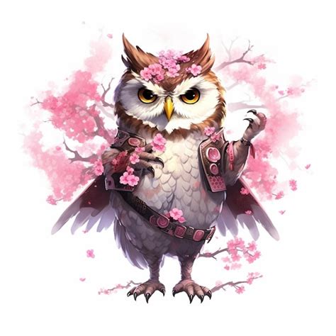 Premium Ai Image Anime Owl With Pink Flowers And A Gun On Its Chest