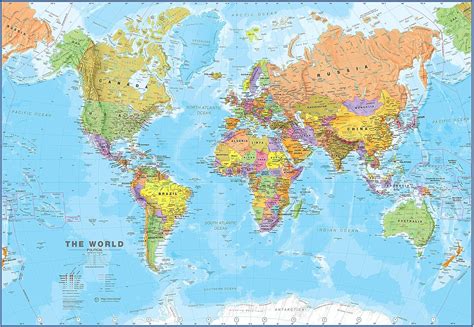 Maps International World Wall Map - Map of The World Poster - 33 x 23 ...