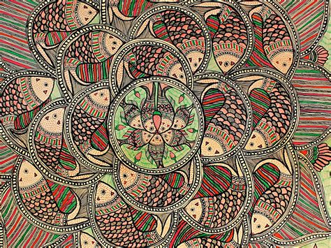 Multiple Fish Mandala Art Madhubani Painting Exotic India Art