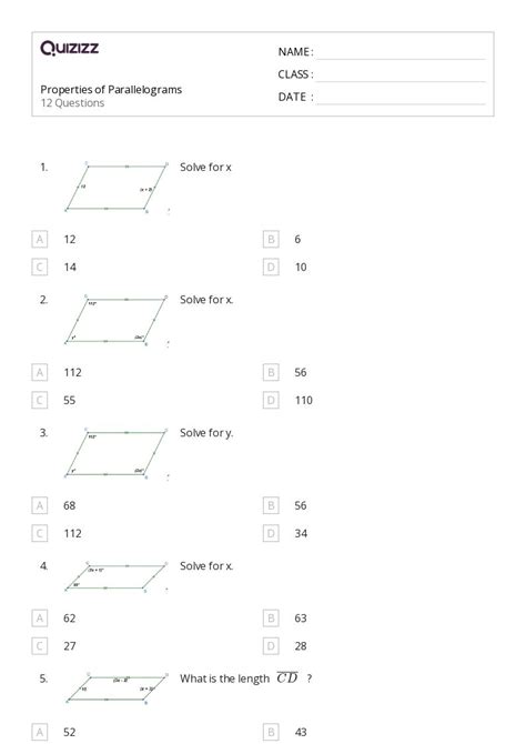 50 Properties Of Parallelograms Worksheets For 9th Grade On Quizizz Free And Printable