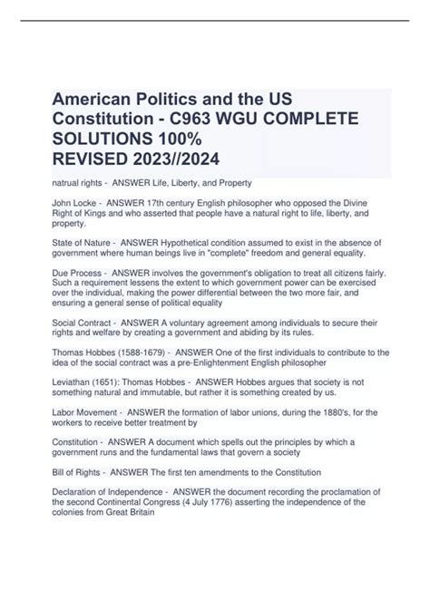 American Politics And The Us Constitution C Wgu Complete Solutions