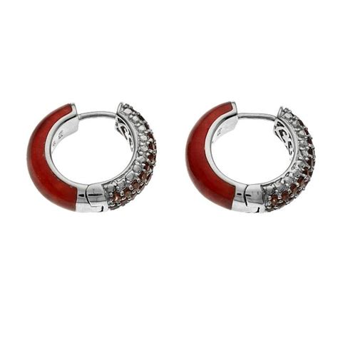 Sterling Silver Red Jade Garnet Reversible Huggie Hoop Earrings