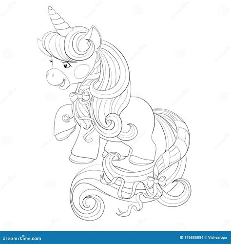 Cute Unicorn With A Long Mane A Contour Drawing A Riskraca An