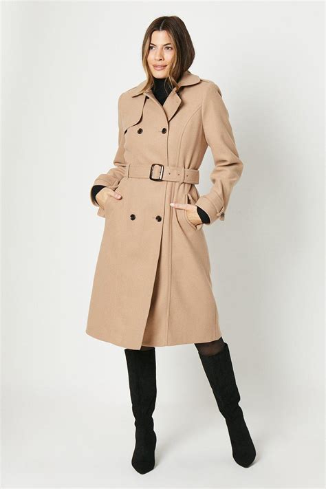 Jackets And Coats Faux Wool Belted Trench Coat Wallis