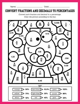 Silly Gumball Machine Color By Code Math Fraction Decimal Percent