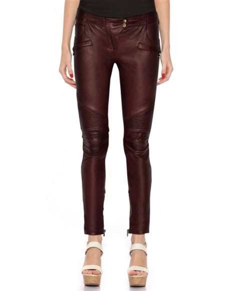 Women Motorcycle Leather Pants with Ribbed Detail