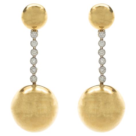 18 Karat Yellow Gold Hammered Diamond 3 Disc Drop Earrings At 1stdibs