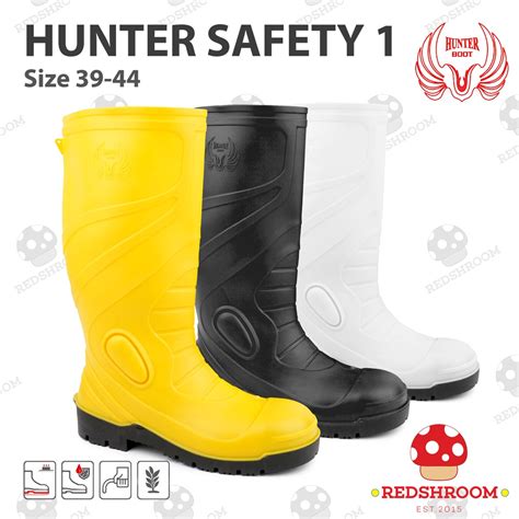 Jual Sepatu Boot Tinggi Hunter Safety 1 Hitam Kuning Putih Toe Cap Besi