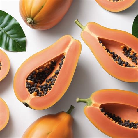 Premium Photo One Of The Real Papaya Isolated On White Paper Background