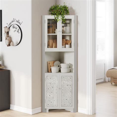 Amazon Dwvo Tall Corner Cabinet Modern Corner Storage Cabinet