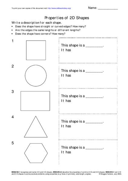 Properties Of 2d Shapes Worksheet For 3rd 4th Grade Lesson Planet