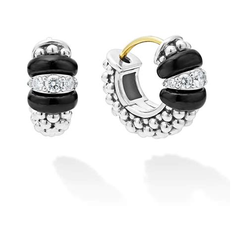 Lagos Black Caviar Ceramic And Diamond Huggie Earrings Michelson Fine