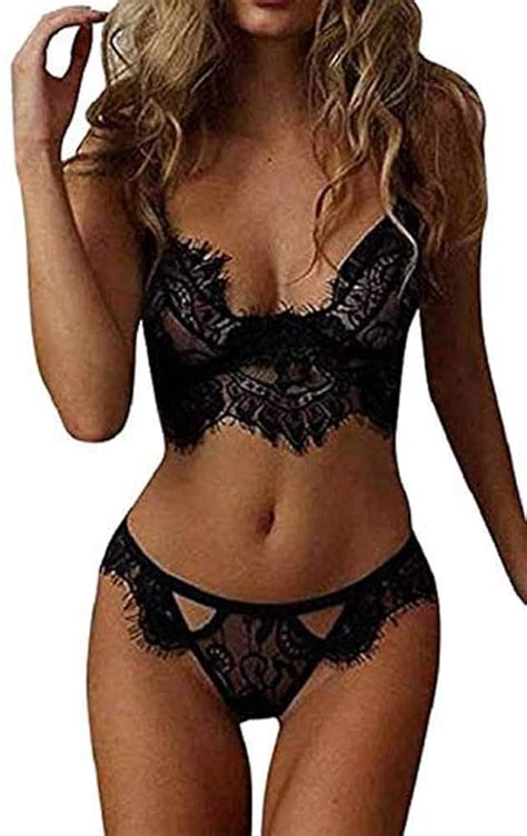 Heekpek Femme Ensemble De Lingerie Sexy Dentelle Transparente Col V