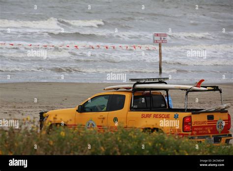 Rescue Officials Watch Over The Beach In Galveston Texas On September