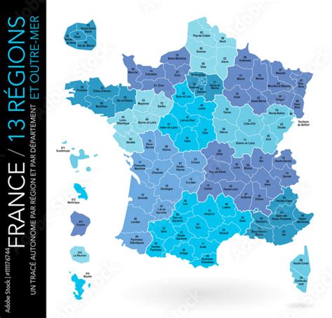 Vecteur Stock Carte de France 13 régions et outre mer avec