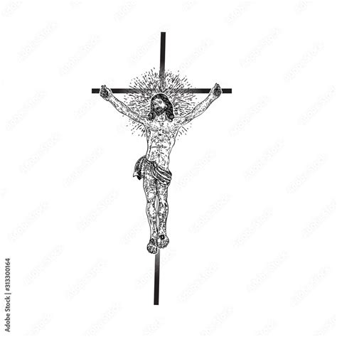 Jesus Christ On The Cross With Rays Of Halo Light And Beams Symbol Of