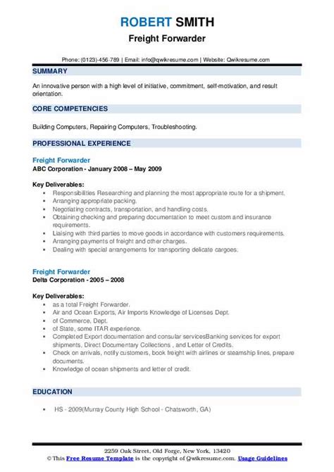 Freight Forwarder Resume Samples Qwikresume