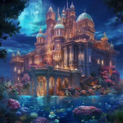 Premium AI Image | disneys the little mermaid castle is a beautiful fantasy castle generative ai