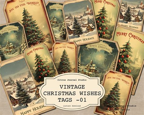 Christmas Tags Vintage Christmas Happy Holidays Joy To The World