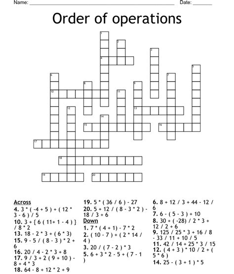 Order Of Operations Crossword Wordmint