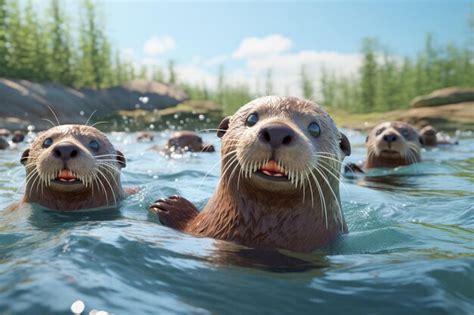 Premium AI Image | Otters swimming in rivers