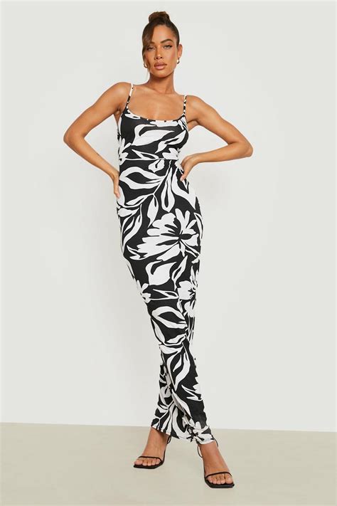 Mono Floral Strappy Maxi Dress Boohoo Uk