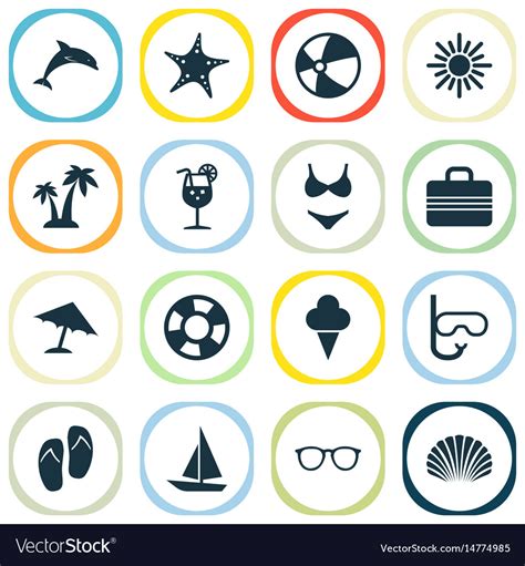 Season Icons Set Collection Of Baggage Bikini Vector Image