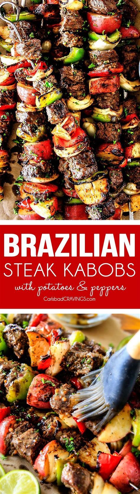 Brazilian Steak Kabobs With Potatoes Onions And Peppers Oh My