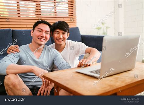 Happy Millennial Asian Gay Couple Sitting Stock Photo Shutterstock