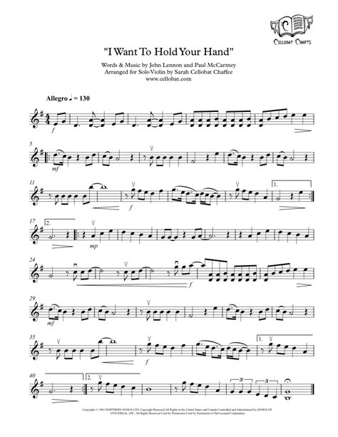 I Want To Hold Your Hand Sheet Music The Beatles Violin Solo