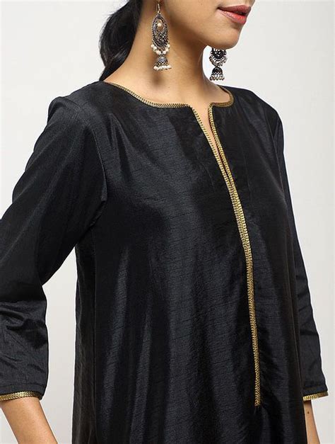 Buy Black Silk Kurta With Pants Set Of 2 Online At Jaypore