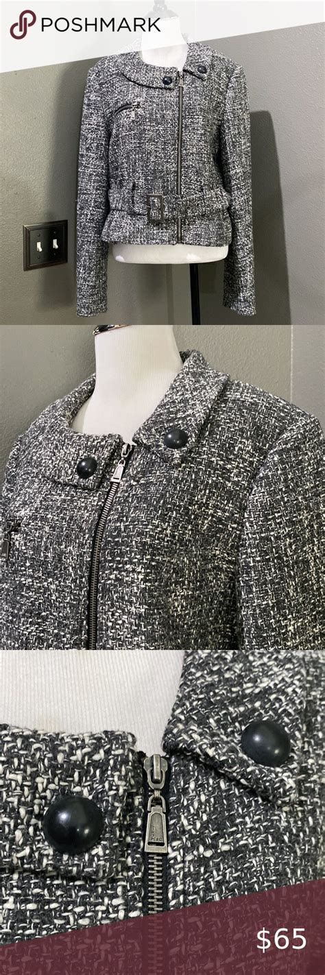 Mac Jac Belted Tweed Moto Jacket In Black And White Tweed Clothes