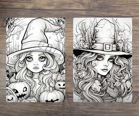 Halloween Witches Coloring Book Pages Adult Coloring Book Etsy