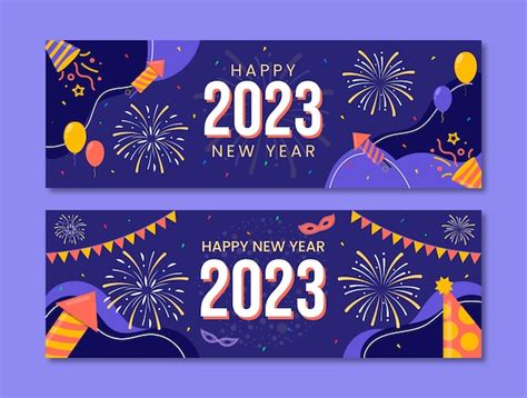 Free Vector Flat New Year Horizontal Banners Set