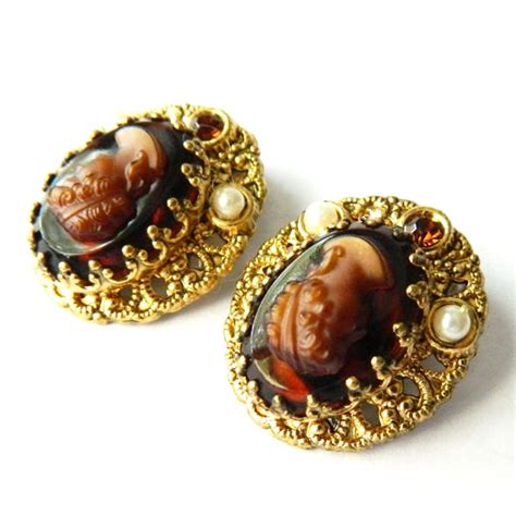 Amber Glass Cameo Earrings