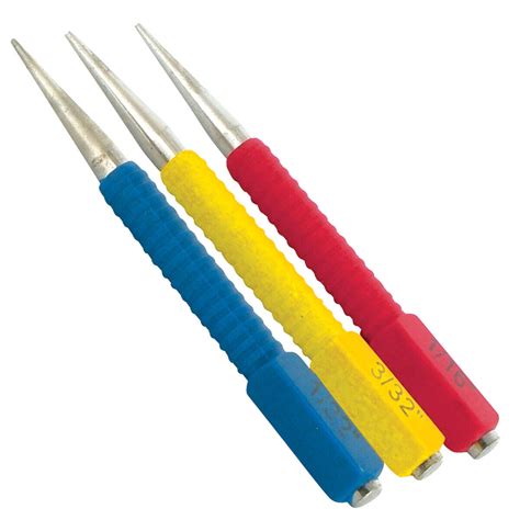 3pc Punch Set Nails Brads Tacks Colour Coded Heat Treated Alloy Steel Soft Grip Ebay