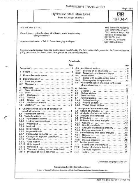 DE - DIN 19704-1 - Hydraulic Steel Structures Design Analysis - May ...
