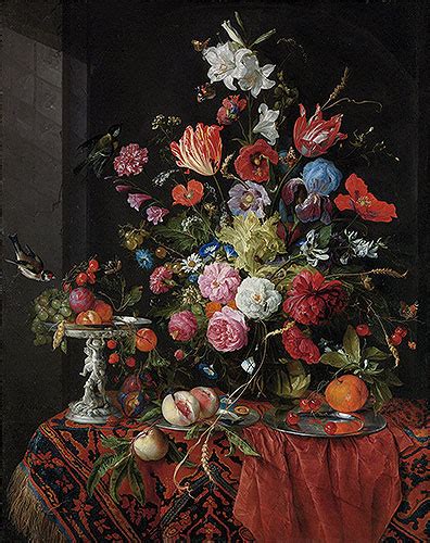 Flowers In A Glass Vase With Birds Jan Davidsz De Heem Painting