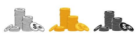 Premium Vector | Gold coin pile cartoon or stamp doodle outline set ...