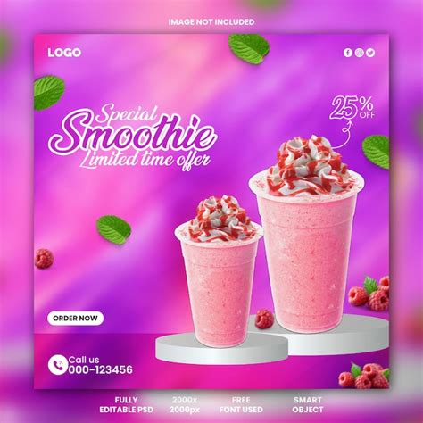 Premium Psd Psd Fresh Strawberry Drink Menu Social Media Banner