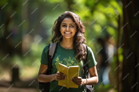 Premium Ai Image Young Indian College Girl Holding Backpack And Books And Giving Happy Expression