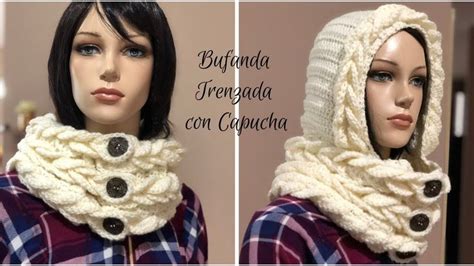 Bufanda Cuello Trenzado Con Capucha Tejido En Crochet Paso A Paso