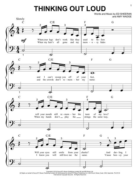 Thinking Out Loud By Ed Sheeran Sheet Music For Big Note Piano At Sheet