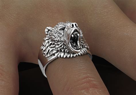 Bear Ring Silver Bear Ring Grizzly Bear Ring Bear Men Ring Mens