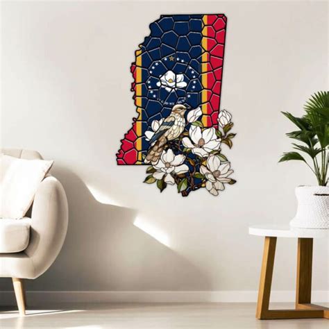 Mississippi State Mockingbird And Magnolia Flower Hanging Metal Sign