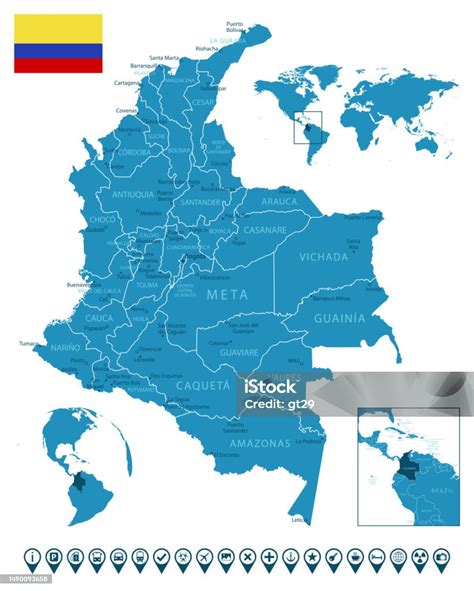 Colombia Detailed Blue Country Map With Cities Regions Location On ...