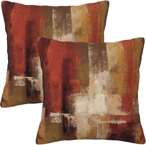 Burnt Orange Abstract Throw Pillow Covers 18x18 In Set Of 2