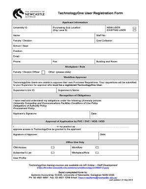 Fillable Online Newcastle Edu TechnologyOne User Registration Form